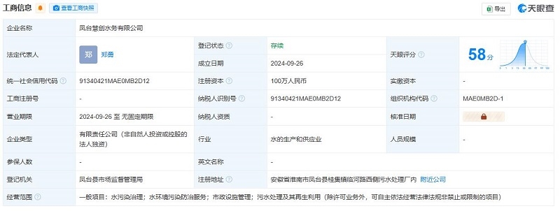 首創(chuàng)環(huán)保投資成立水務公司